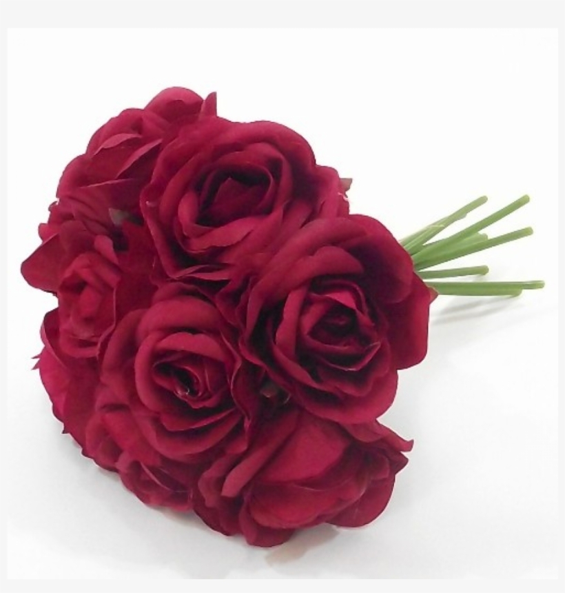 Bundle Of 9 Bugundy Silk Roses - Flower Bouquet, transparent png #9698858