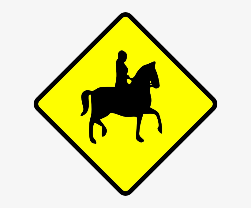 Free Vector Caution Horse Ridder Crossing Clip Art - Caution Horse Sign, transparent png #971059