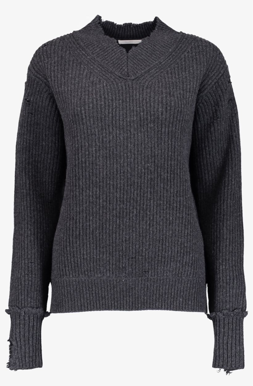Distressed Yak Cashmere V-neck Sweater Charcoal, transparent png #971531