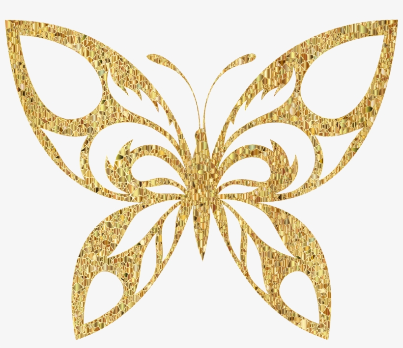 Gold Tiled Tribal Butterfly Silhouette Variation 2 - Pink And Gold Butterflies, transparent png #971566