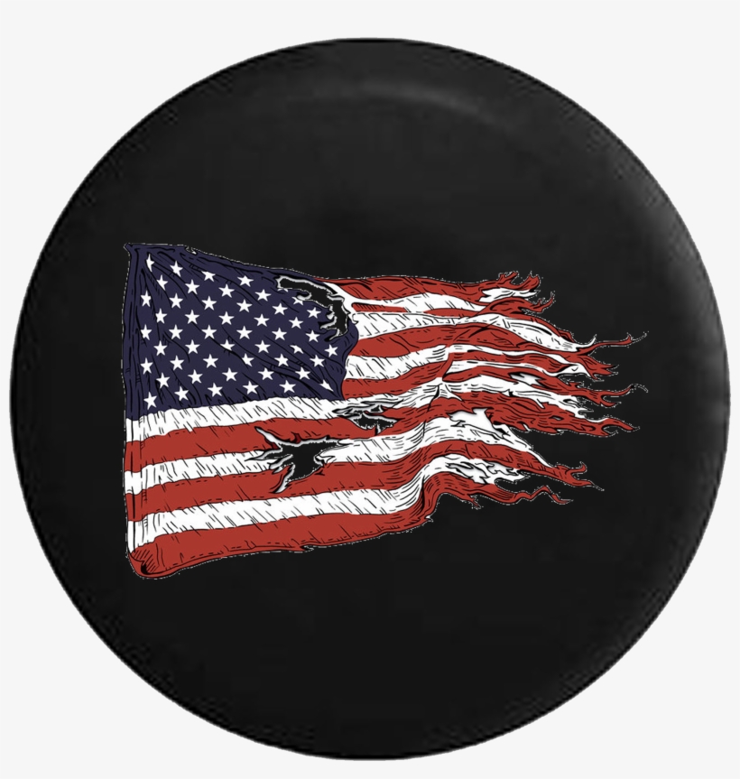 Tattered American Flag Distressed Jeep Camper Spare - Full Color Sunset Or Sunrise At The Ocean With The, transparent png #971771