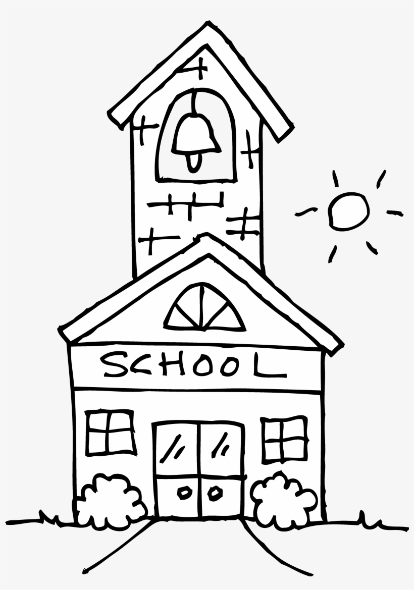 Cute Schoolhouse Coloring Page - School Clipart Black And White, transparent png #974803