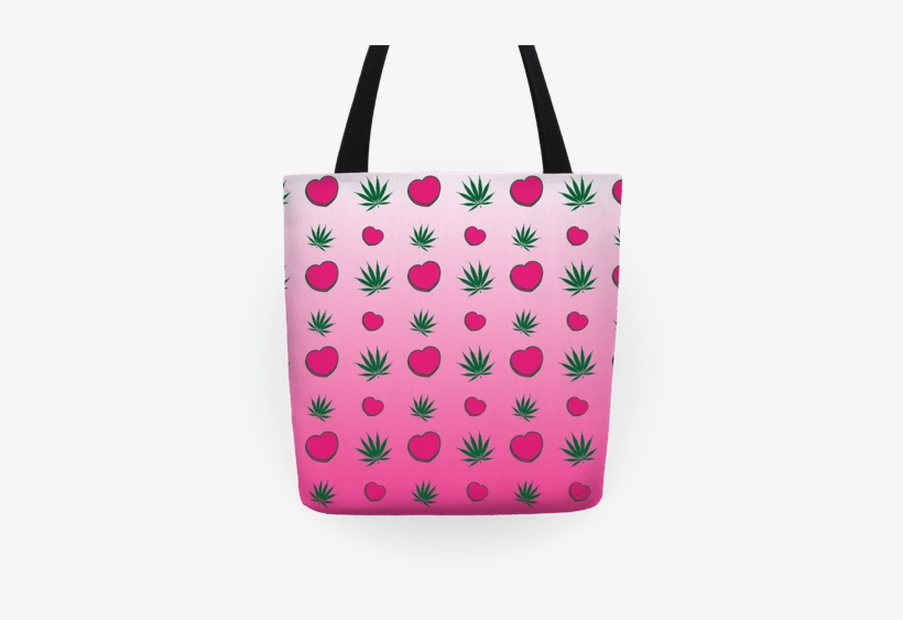 Weed And Hearts Pink Ombre Pattern Tote Bag - Weed And Hearts Pink Ombre Pattern Tote Bag: Funny, transparent png #978389