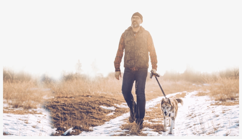 Man In Snow - Dog Walking, transparent png #9701631