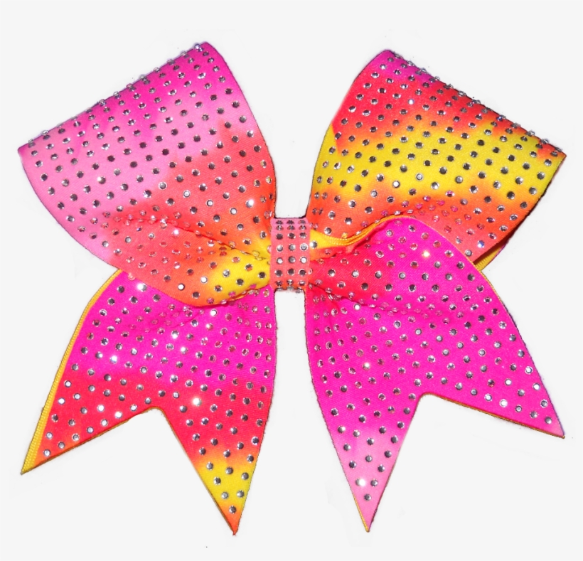 Pink And Yellow Tie Dye Cheer Bow - Polka Dot, transparent png #9705187
