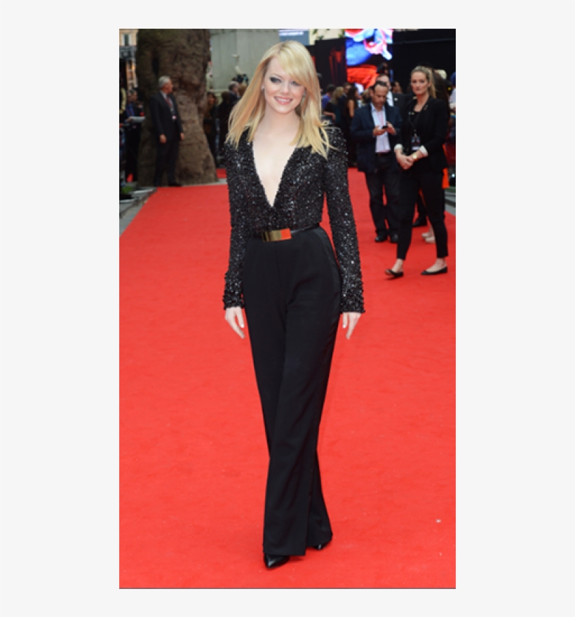 Emma Stone V Neck Black Jumpsuit Online At Uk Premiere - Emma Stone The Amazing Spider Man Premiere, transparent png #9705451