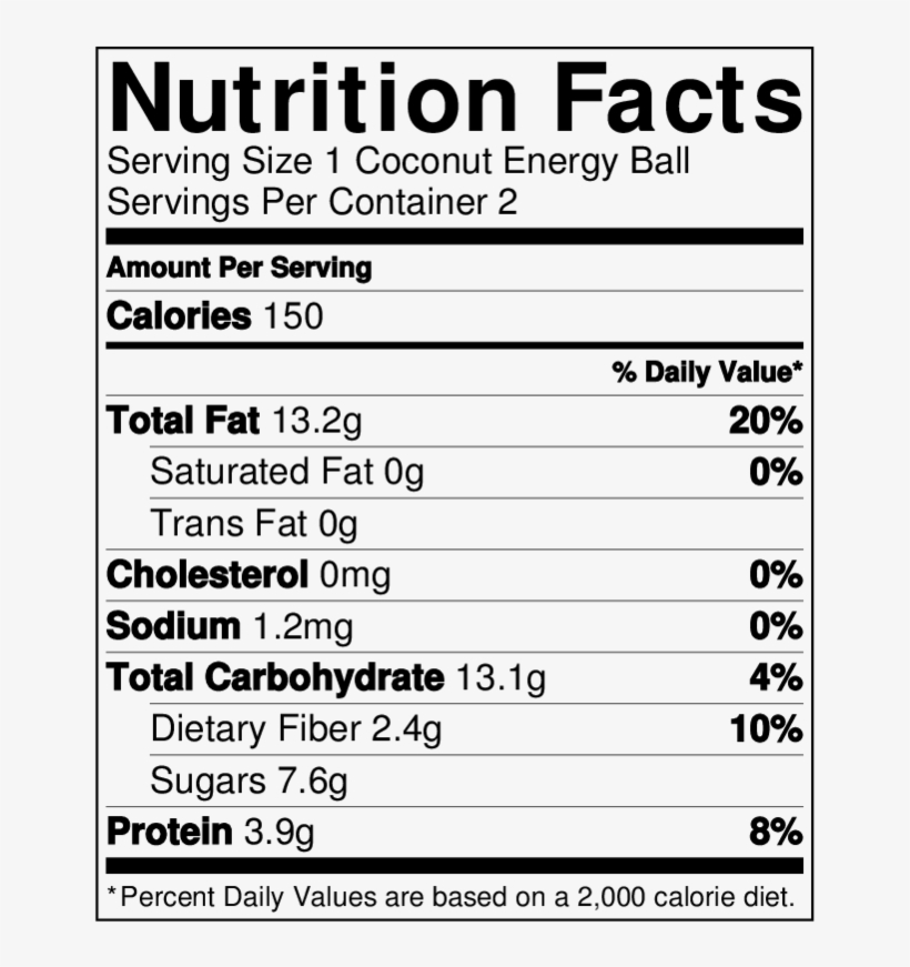 Energy Balls Label Coconut Nutritionlabel - Cheese Dip Nutrition Facts, transparent png #9710007
