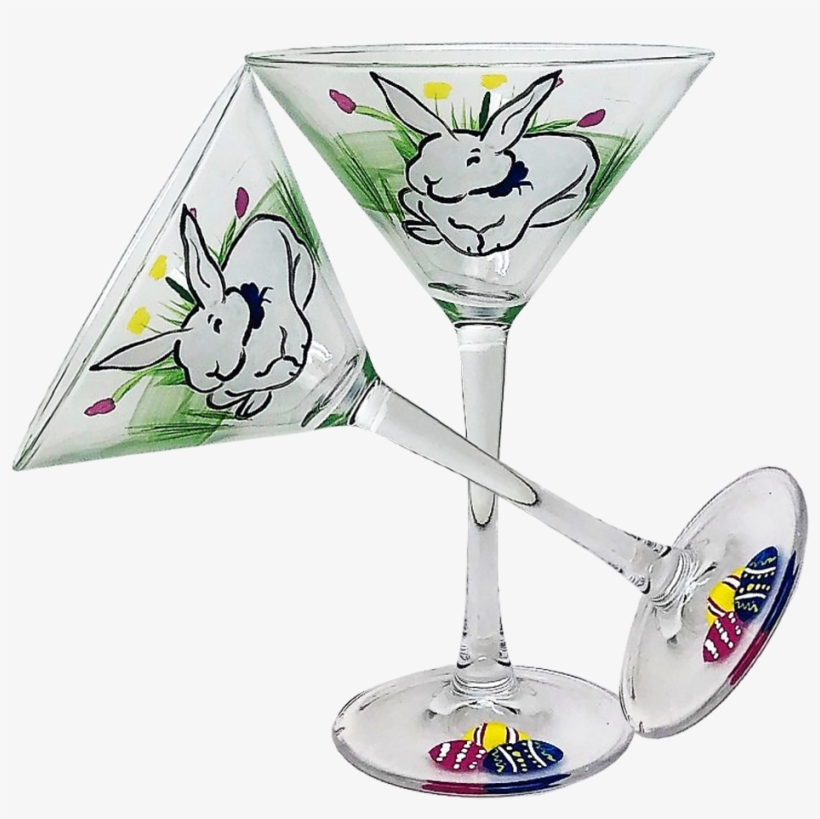 Springtime Bunny And Tulips Martini Glass S/2 - Martini Glass, transparent png #9711525