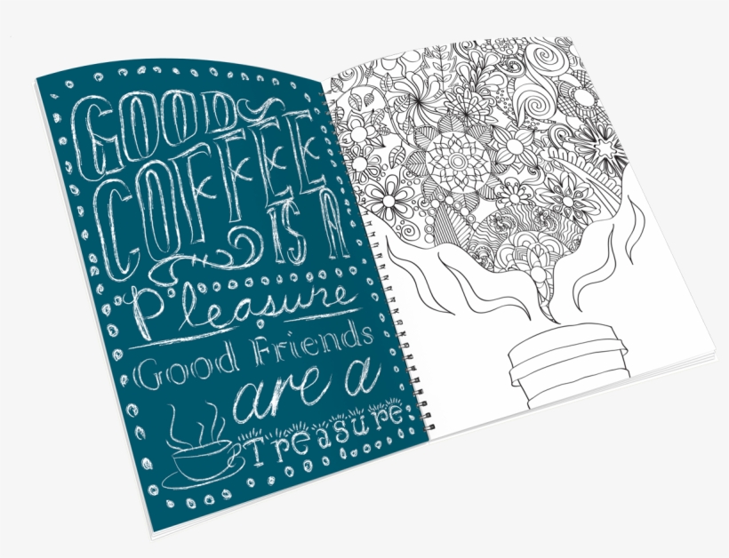 Open Spiral-bound Coloring Journal With A Coffee Cup - Sketch, transparent png #9711777