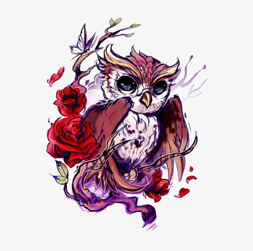 Flash Owl Artist Rose Tattoo Hd Image Free Png Clipart - Owl Flash Art Tattoo, transparent png #9714389