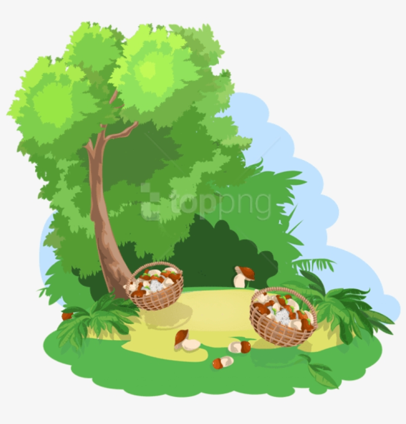 Download Decoration With Tree And Baskets Of Mushrooms - Tweety, transparent png #9715286