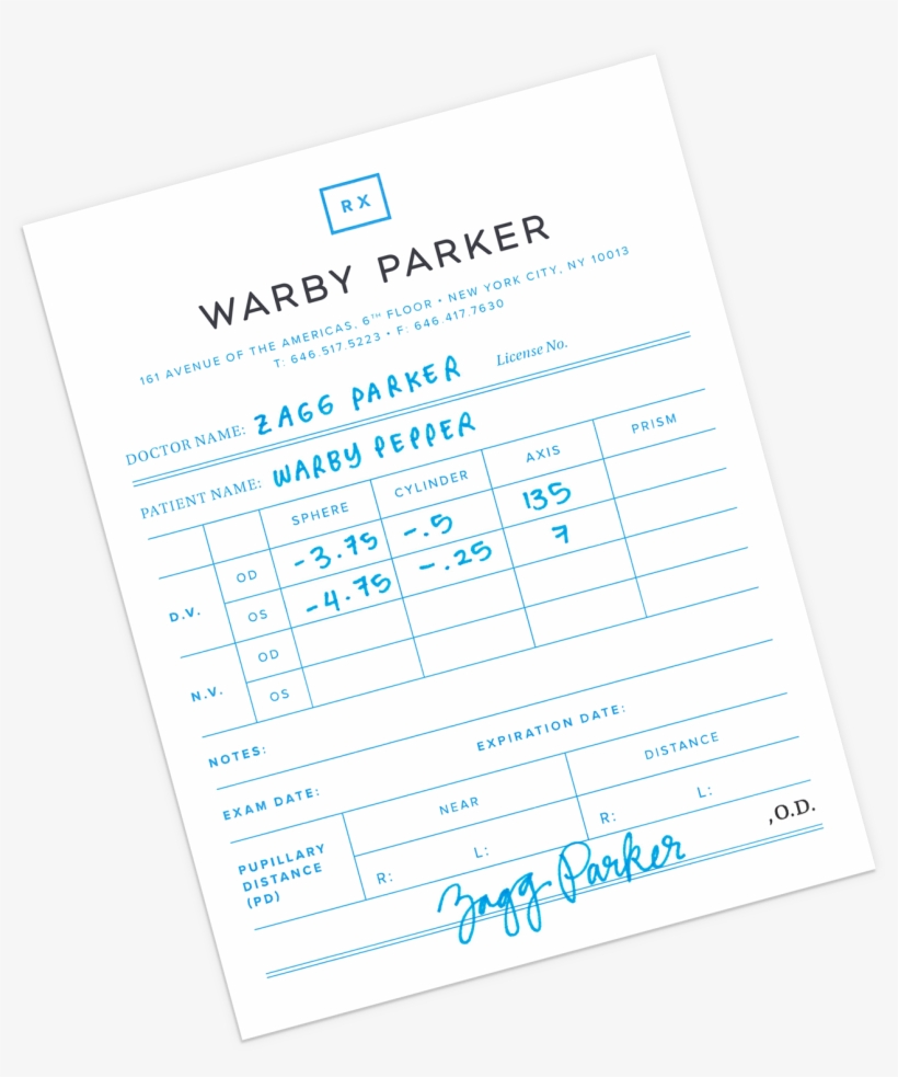 An Eye Doctor Will Either Write You An Updated Eyeglasses - Warby Parker Prescription Card, transparent png #9715673
