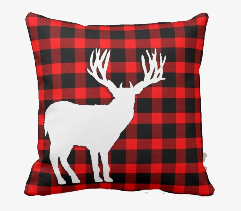White Deer Stag Silhouette On Red Black Plaid Throw - Cushion, transparent png #9716927
