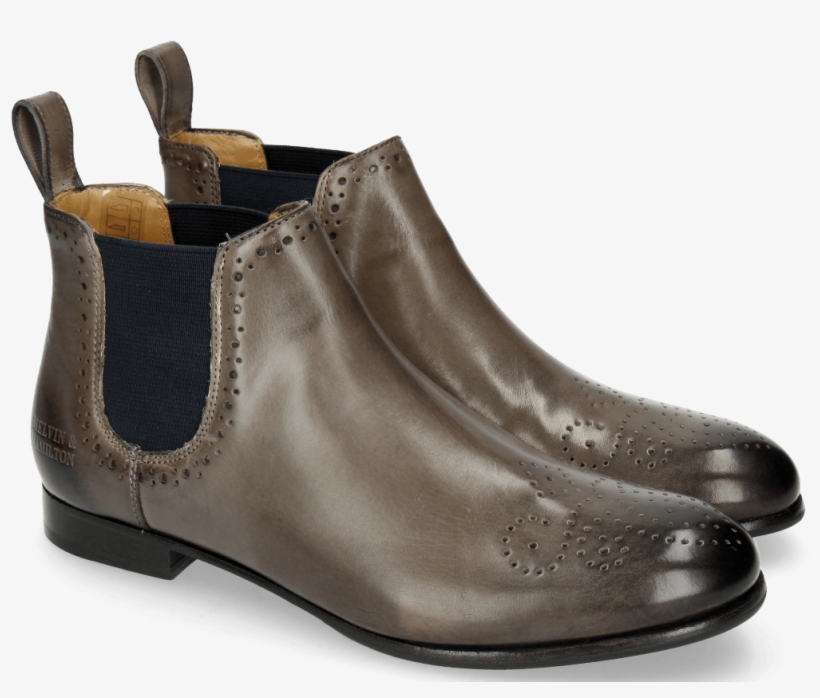 Ankle Boots Sally 16 Stone Elastic Navy - Leather, transparent png #9717053