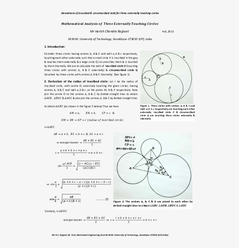Pdf - Three Circles With Equal Radius Touches Each Other, transparent png #9721348