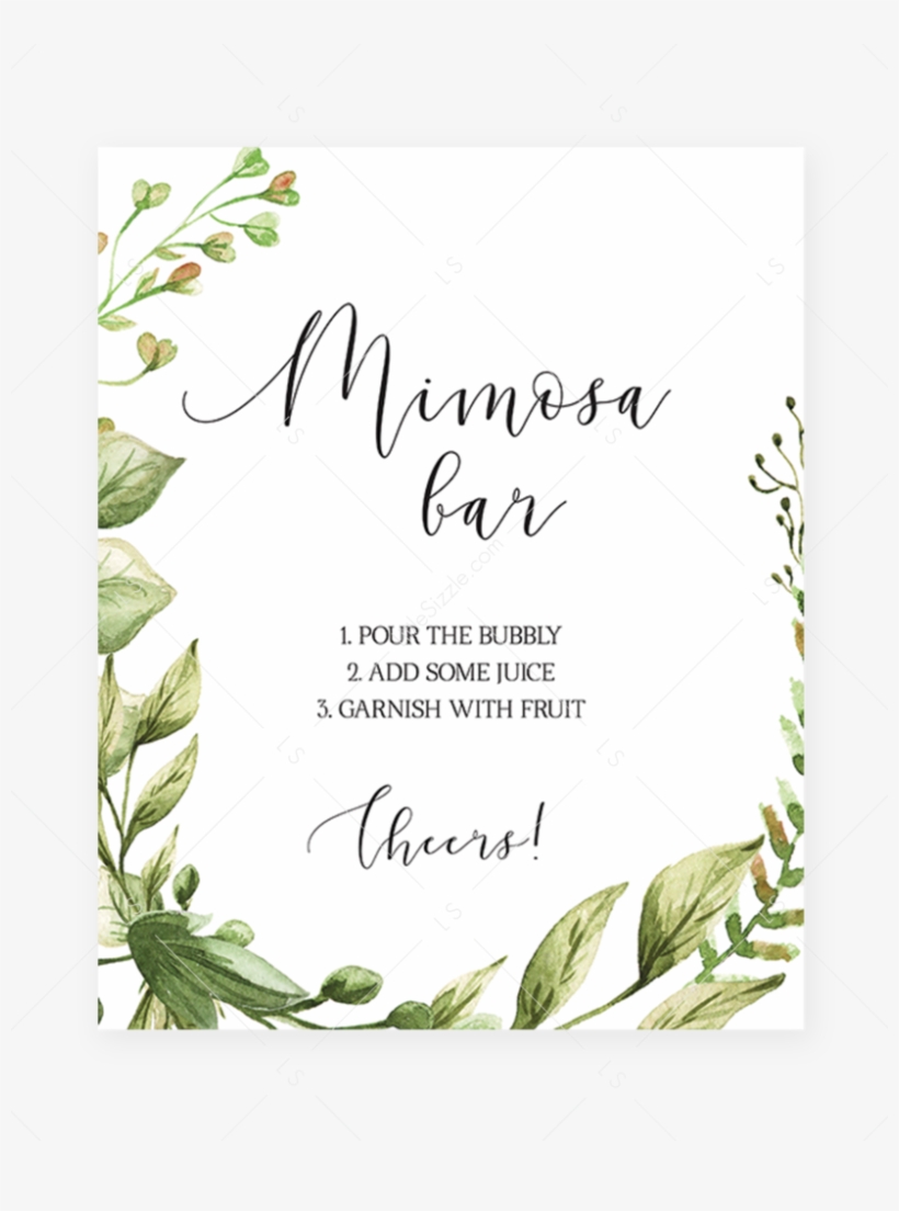 Printable Mimosa Sign For Baby Shower Watercolor Leaves - Mom Osa Bar Sign Free, transparent png #9723758