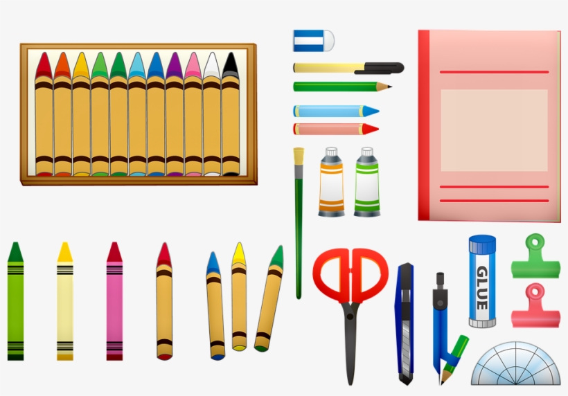 School Supplies Crayons Scissors School Color - Utiles Escolares Para Copiar Y Pegar, transparent png #9727770