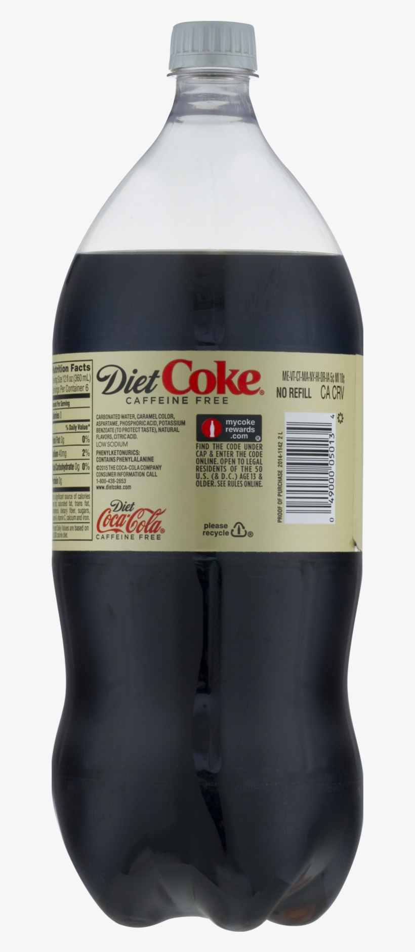 Diet Coke Caffeine-free Soda, 2l - Coca-cola, transparent png #9728358