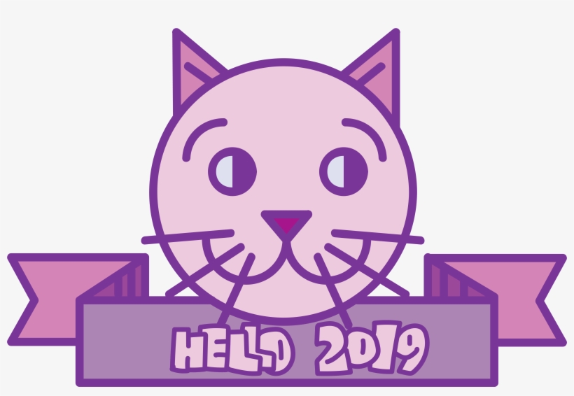 Hello 2019 Cute Vector Cat Head صورة متجهة, transparent png #9729278