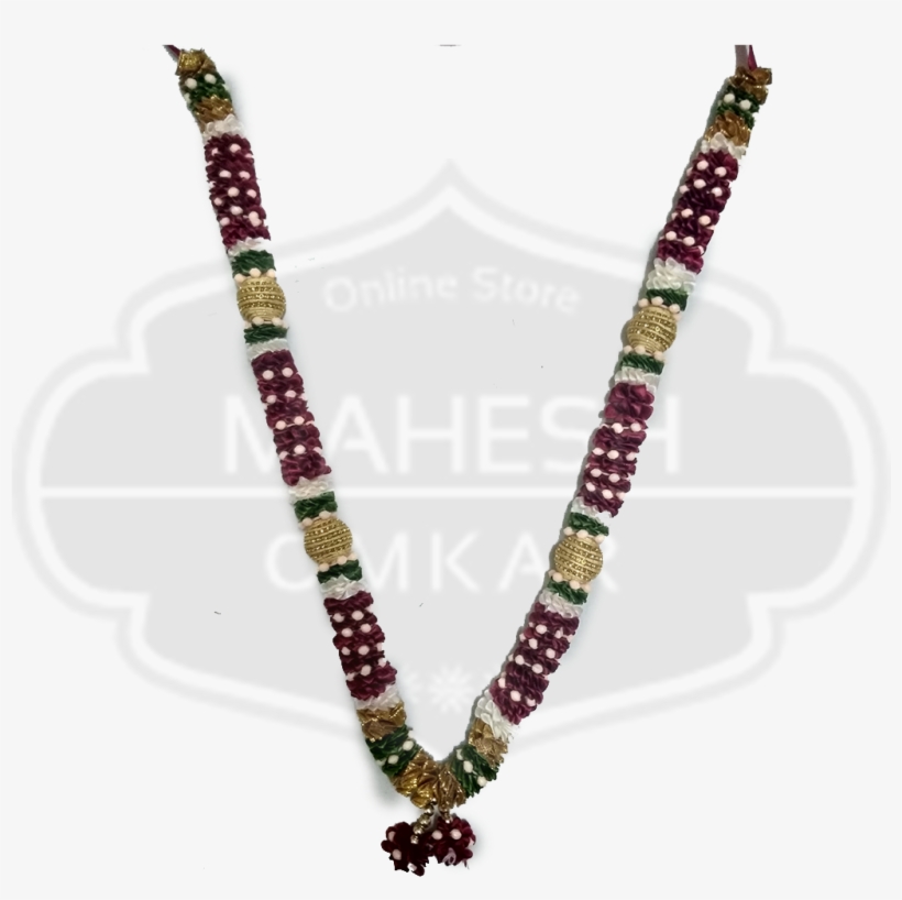 Satin Mala Beads Maroon Flower - Ruby And Emerald Bead Chains, transparent png #9735356