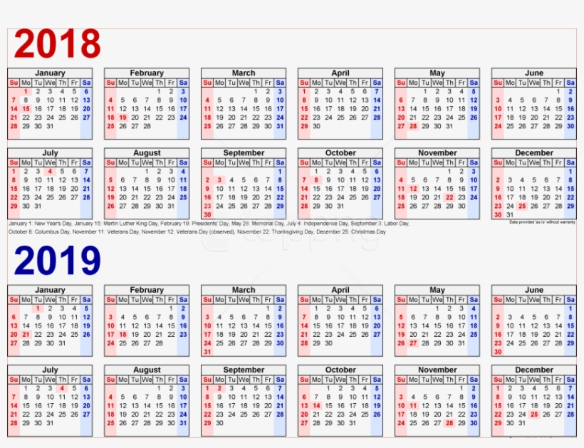 2018 2019 Calendar S Png - 2019 Biweekly Payroll Calendar, transparent png #9736584