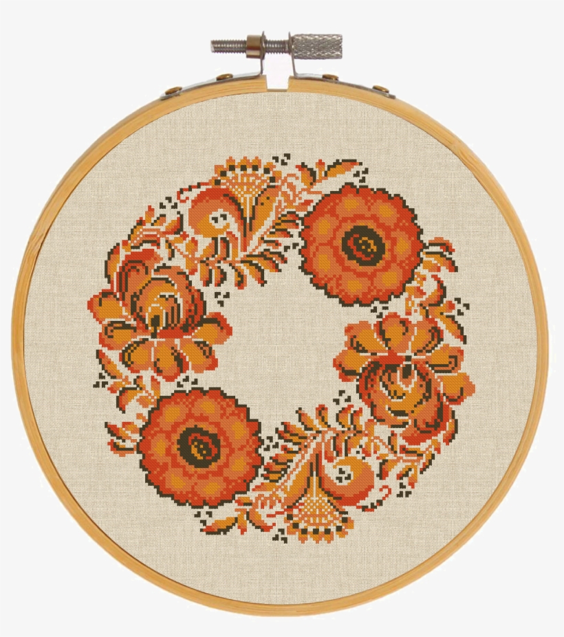 Autumn Flowers Wreath Cross Stitch Pattern - Needlework, transparent png #9739107