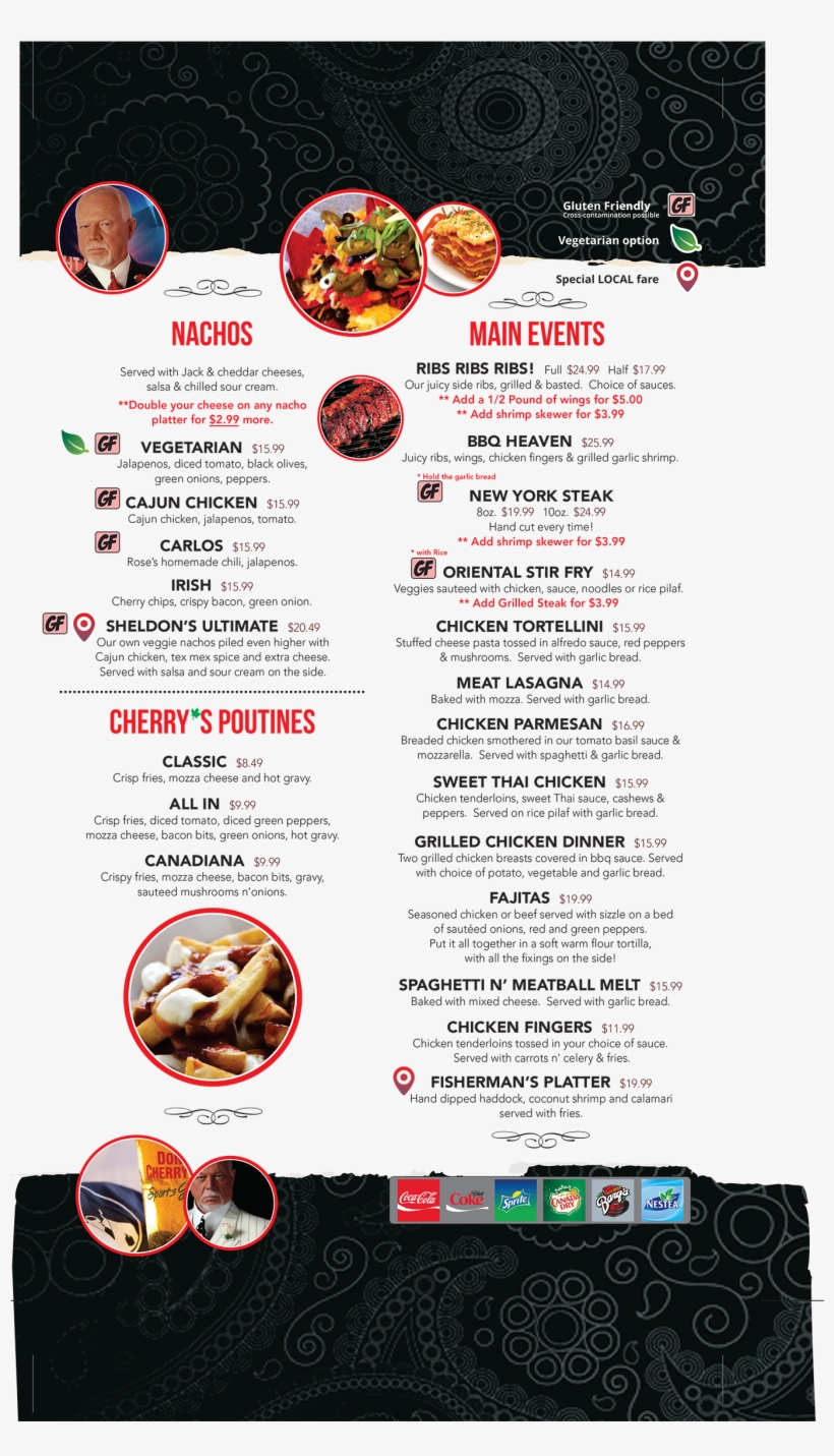 Nachos - Ribs - Chicken - Steak - Fish - Spaghetti - Don Cherry's Sydney Menu, transparent png #9739418