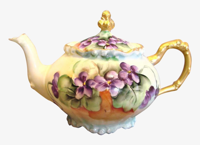 Vintage French Limoges Demitasse Teapot Hand Painted - Teapot, transparent png #9747635