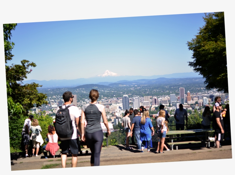 Visitors Enjoying Pittock Mansion's View Of Mount Hood - Pittock Mansion Viewpoint, transparent png #9747956