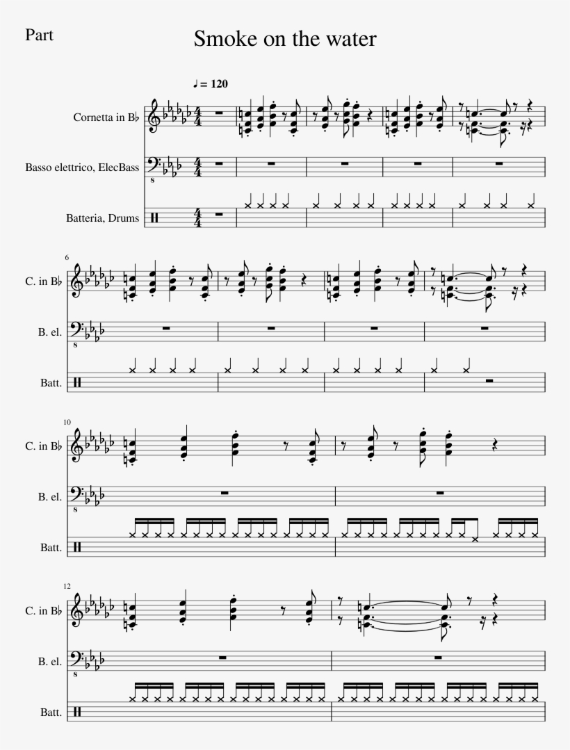 Deep Purple-smoke On The Water - Smoke On The Water Drums Sheet Music, transparent png #9752454