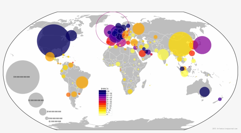 Gdp Circles - Blank World Map Provinces, transparent png #9754870