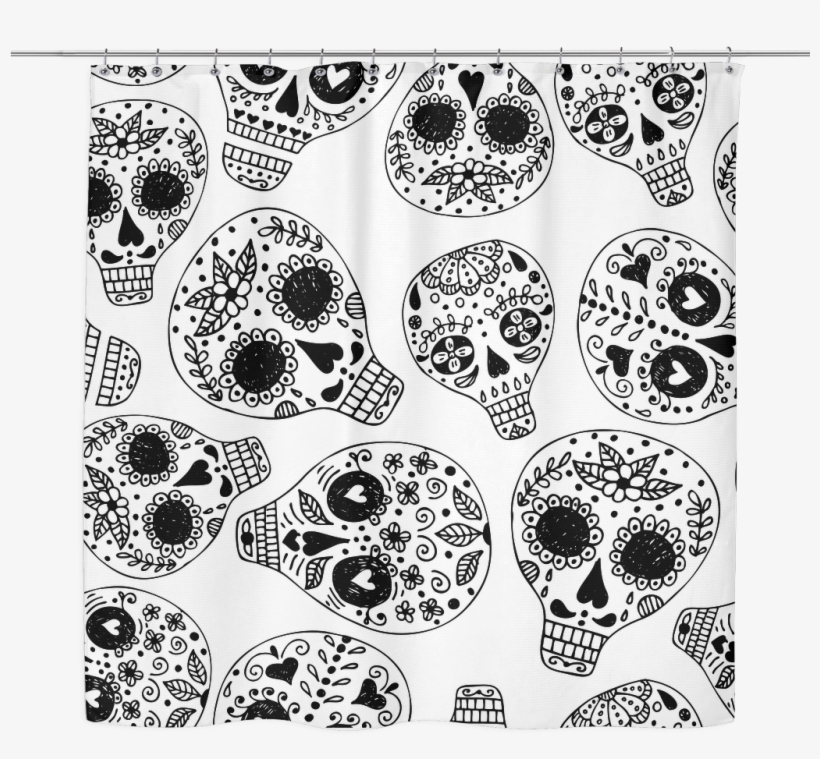 Freehand Sugar Skull Shower Curtain - Illustration, transparent png #9754908