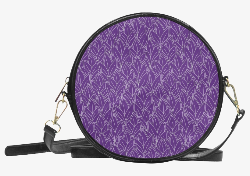 Doodle Leaf Pattern Royal Purple White Round Sling - Miraculous Ladybug Marinette's Purse, transparent png #9757928