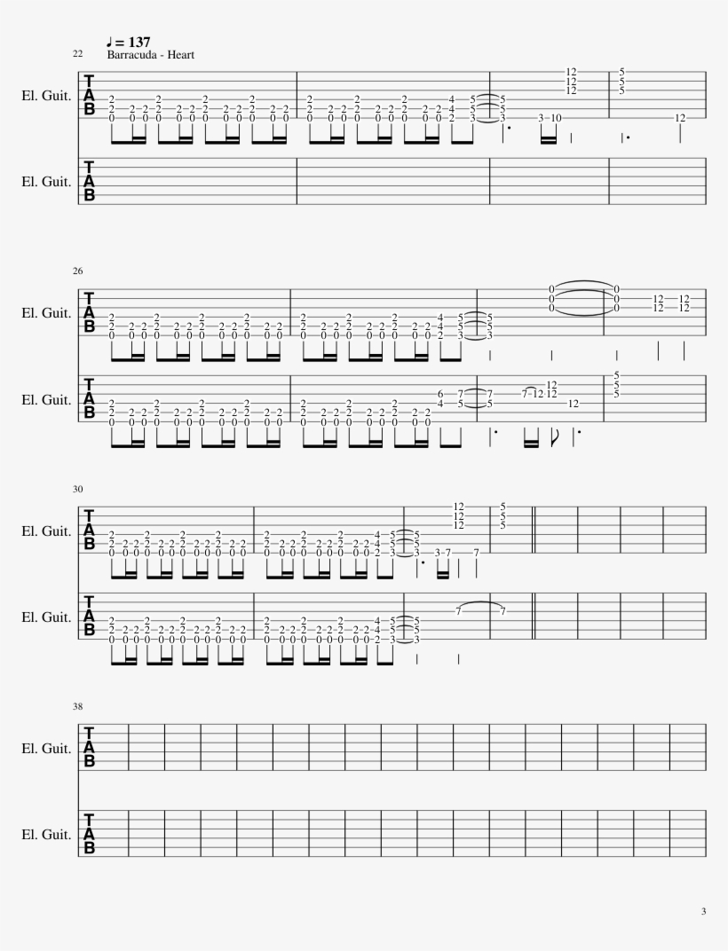Guitar Hero 3 Medley Sheet Music 3 Of 4 Pages - Sheet Music, transparent png #9759004
