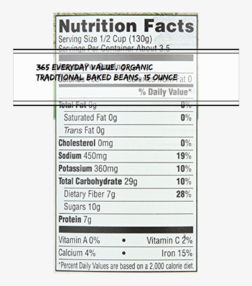 365 Everyday Value, Organic Traditional Baked Beans, - Nutrition Facts, transparent png #9766664