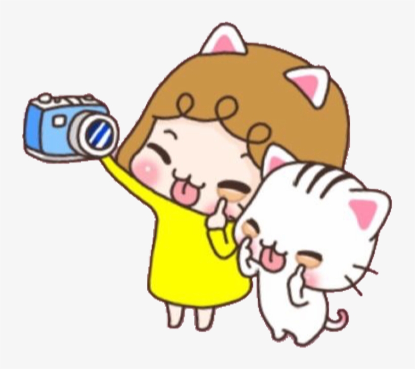 #kawaii #cute #kitty #kitten #cat #girl #korean #selfie - Kawaii Selfie Cartoon, transparent png #9766815