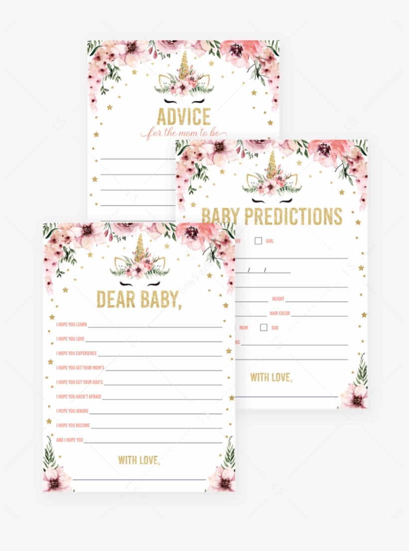 Pink And Gold Unicorn Baby Shower Bundle By Littlesizzle - Baby Prediction Game Printable, transparent png #9767641