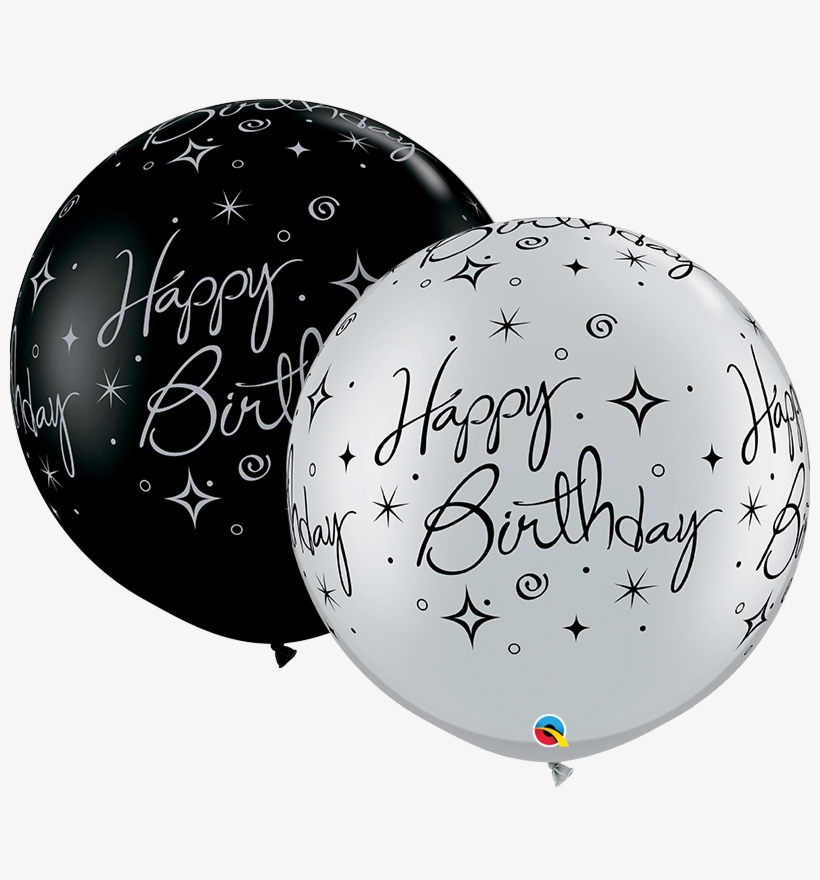 30" Black/silver 2 Count Birthday Sparkles Latex Balloons, transparent png #9772378