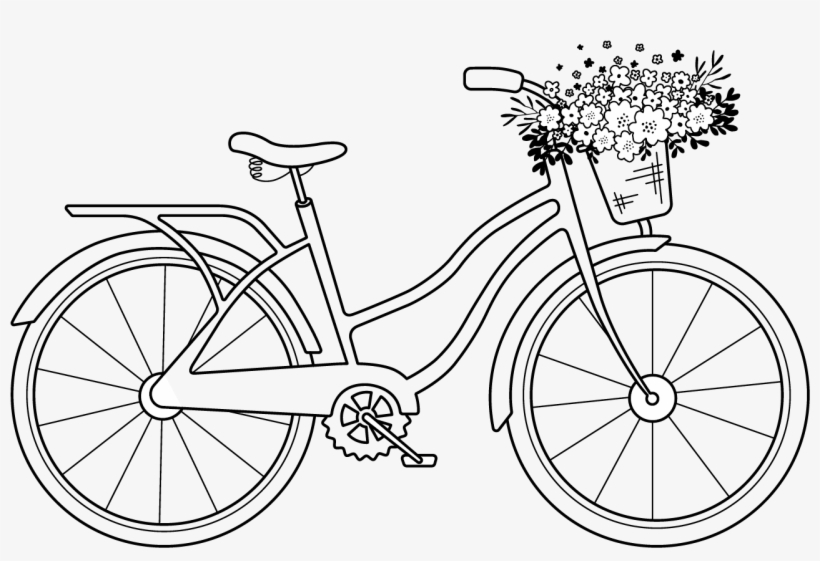 Free Digital Stamp Vintage Bike With Floral Basket - Line Art, transparent png #9772984