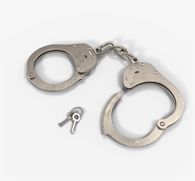 Nickel Plated Police Handcuffs With Keys - Chain, transparent png #9773206