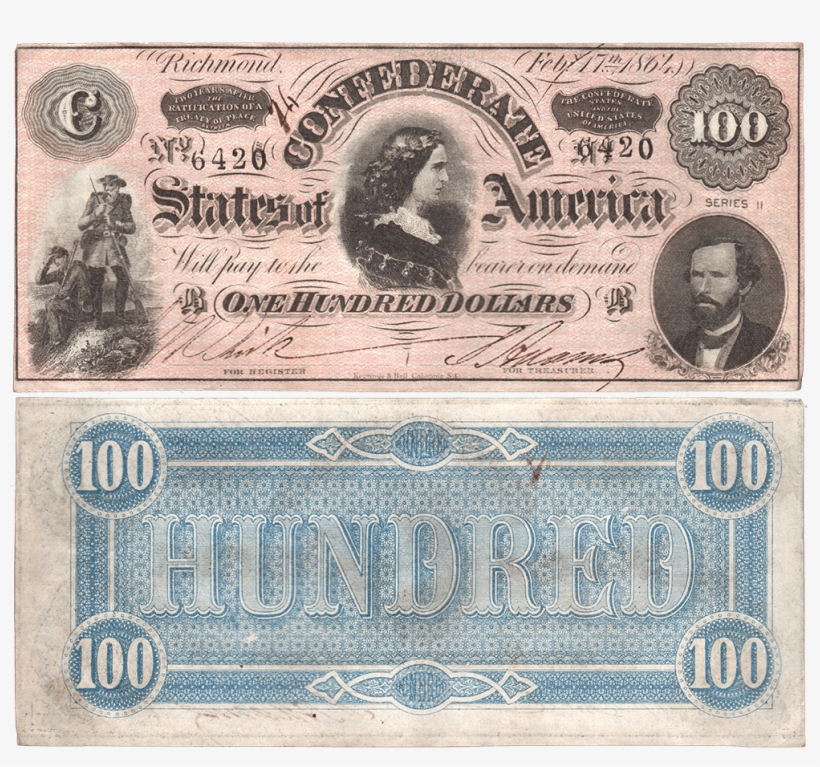 17 1864 $100 Confederate States Of America Pf-3/cr - Confederate States Of America 50 Dollars, transparent png #9774329