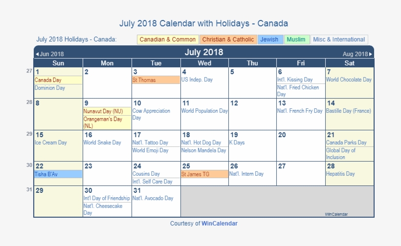 July 2018 Calendar With Canada Holidays To Print - Chinese New Year 2020 Calendar, transparent png #9775816