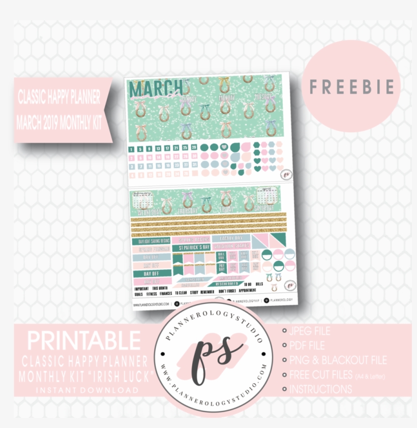 Irish Luck Classic Happy Planner March 2019 Monthl - Happy Planner New Years Eve Printables 2019, transparent png #9780034