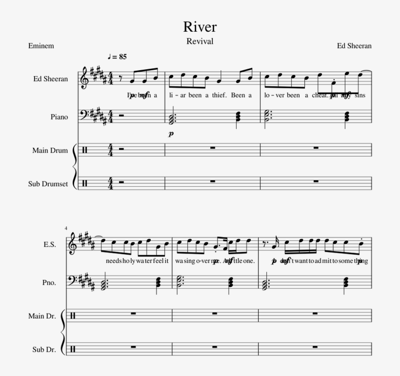 River Eminem Sheet Music Free Transparent Png Download Pngkey