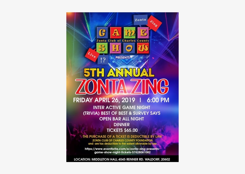 Zonta Zing Presents Game Show Night - Flyer, transparent png #9783207