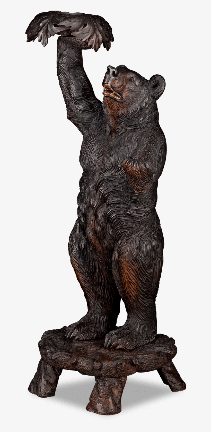 Antique Furntiture, Black Forest Carving, Bear Plant - Statue, transparent png #9785131