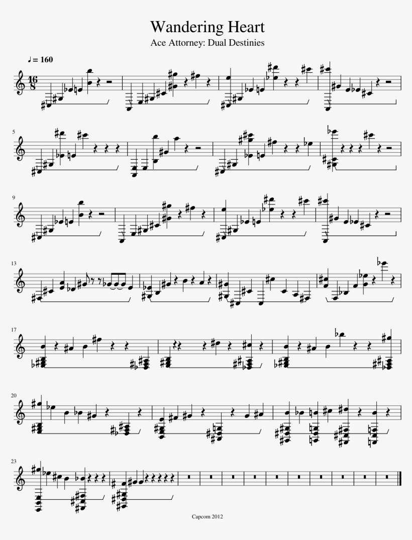 Wandering Heart Sheet Music 1 Of 1 Pages - Ace Attorney Reminiscence Sheet, transparent png #9788260