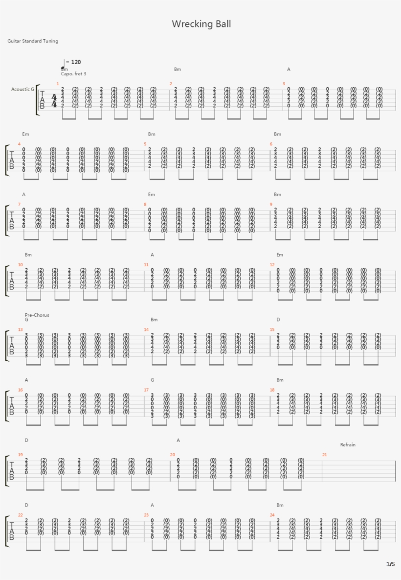 Wrecking Ball吉他谱, transparent png #9793741