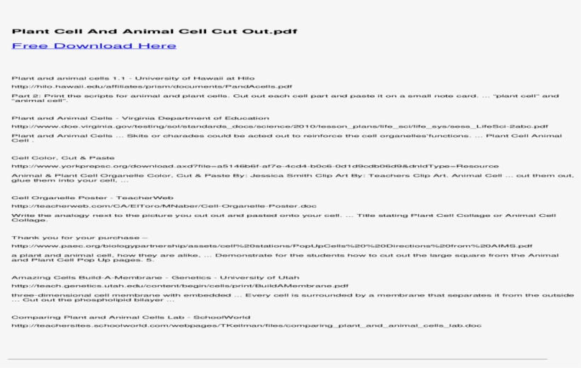 Plant Cell And Animal Cell Cut Out - Document, transparent png #9794897