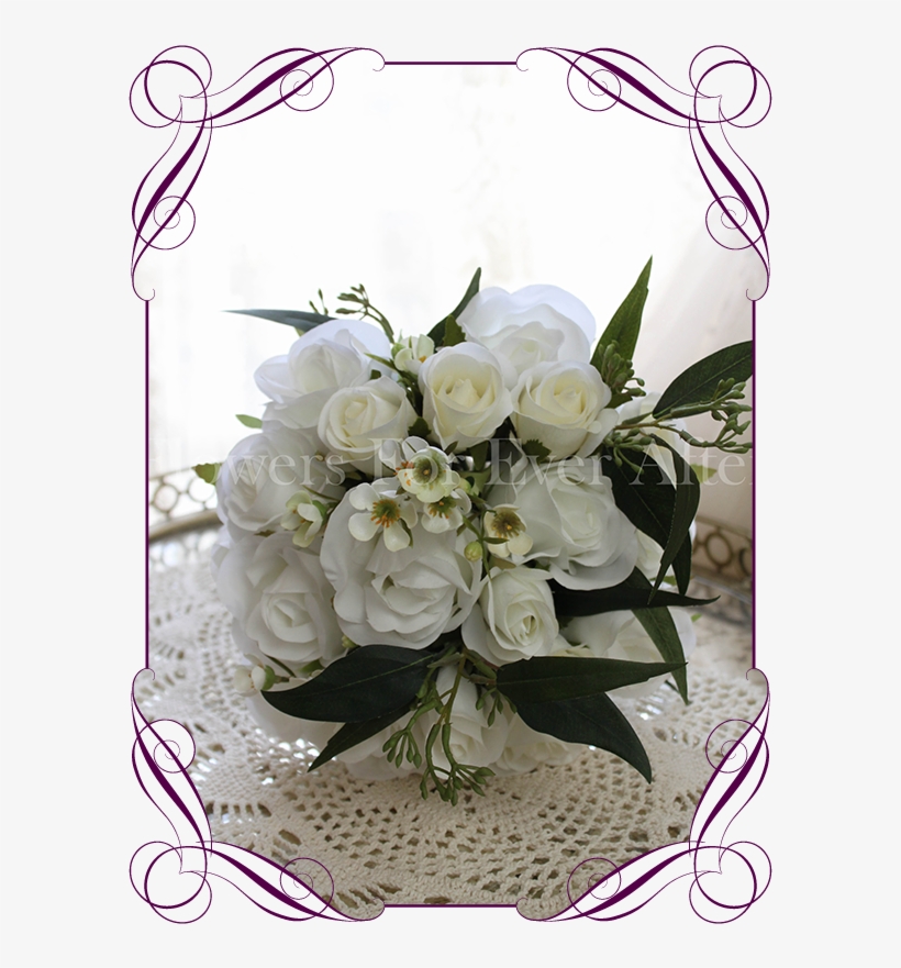 White Silk Artificial Rustic Boho Wedding Bouquet Posy - Artificial White Roses Bridal Bouquet, transparent png #9796108